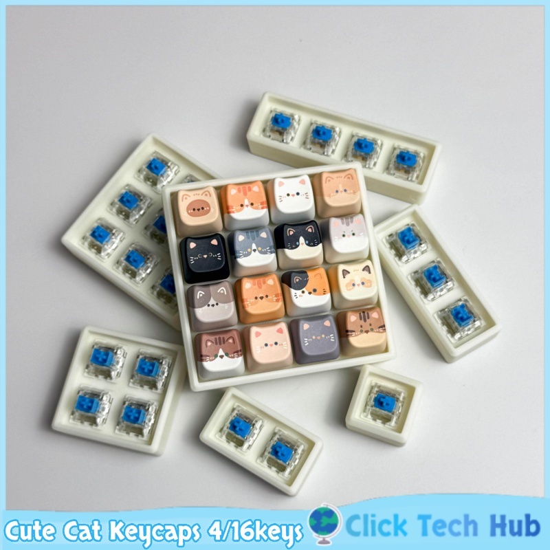 Cute Cat Keycaps 4/16keys Mao  - 3D Printing Keycaps ulasan dan harga